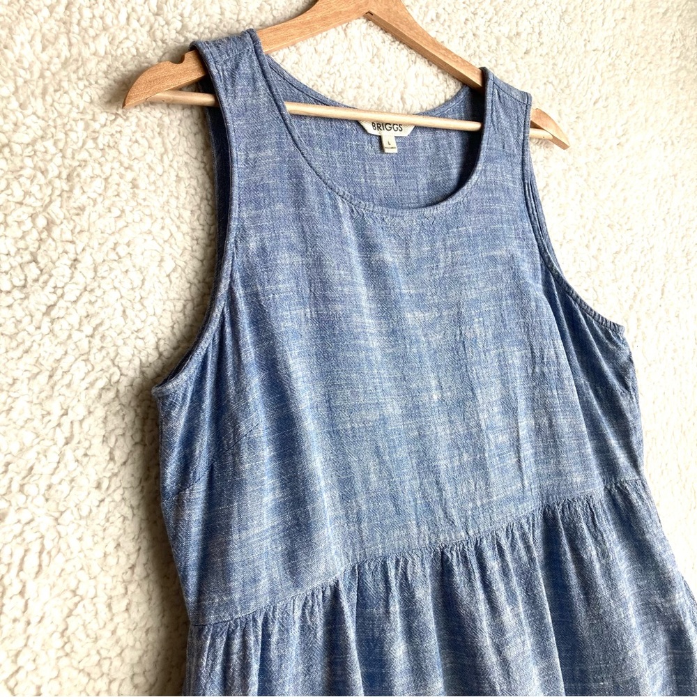 Briggs Women's sleeveless blue linen tiered ruffle dress, Sz L - Picture 5 of 15
